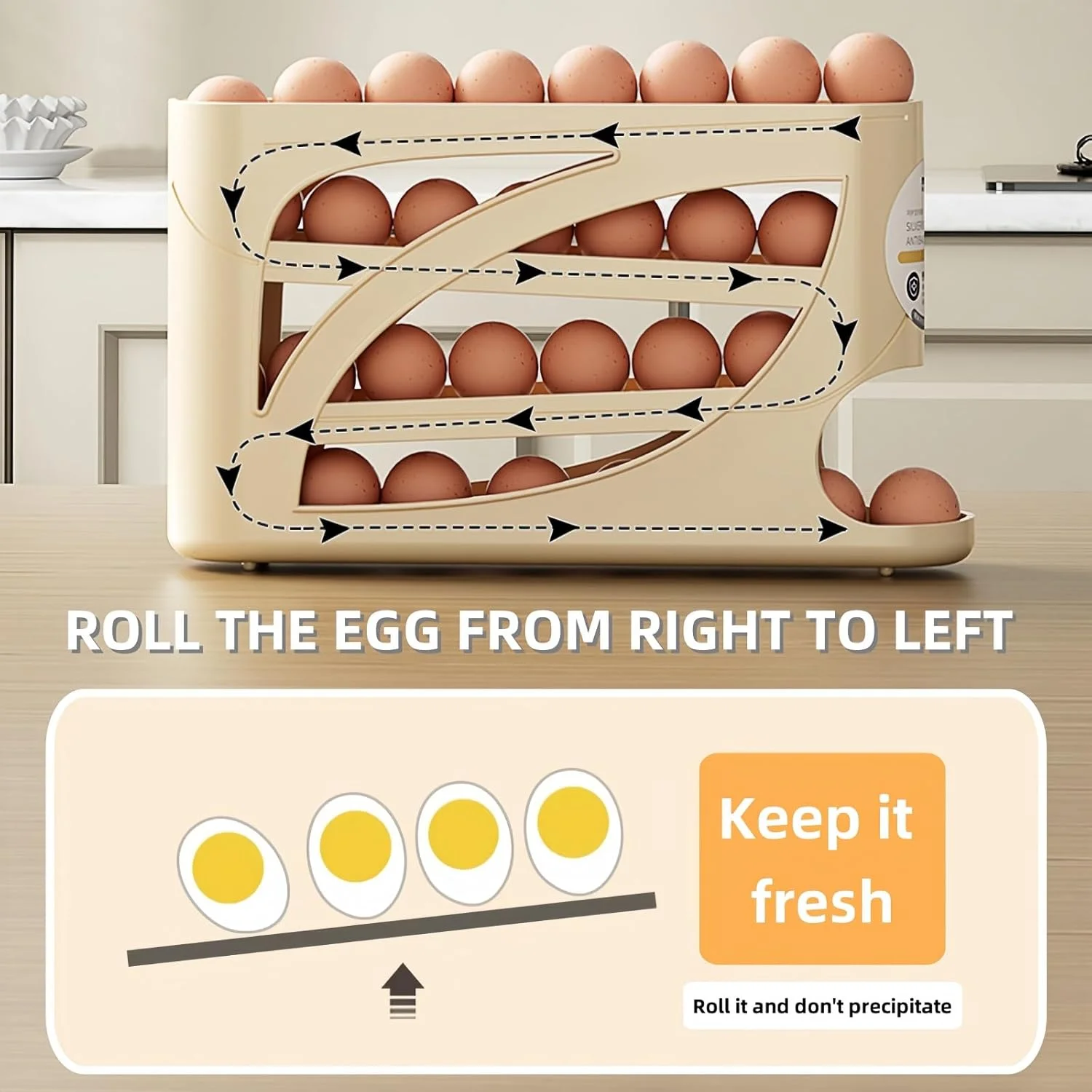 4-Tier Sliding Egg Dispenser, Automatic Rolling Shatterproof Holder - Image 2
