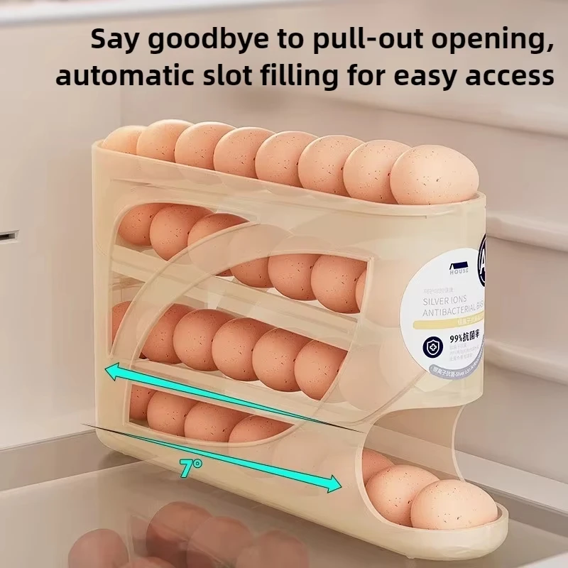 4-Tier Sliding Egg Dispenser, Automatic Rolling Shatterproof Holder - Image 3