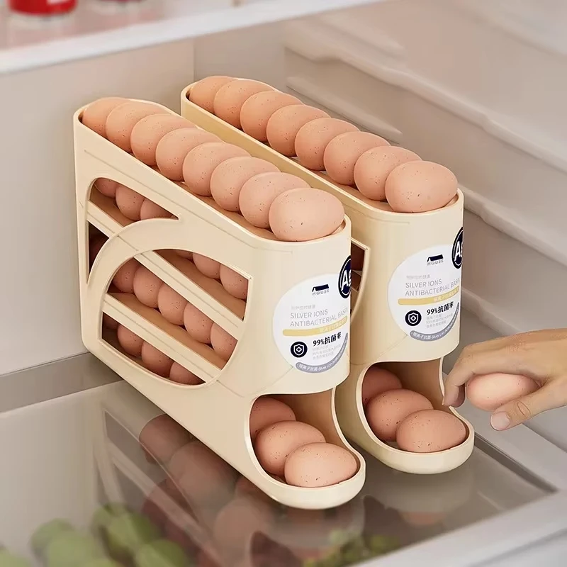 4-Tier Sliding Egg Dispenser, Automatic Rolling Shatterproof Holder - Image 1
