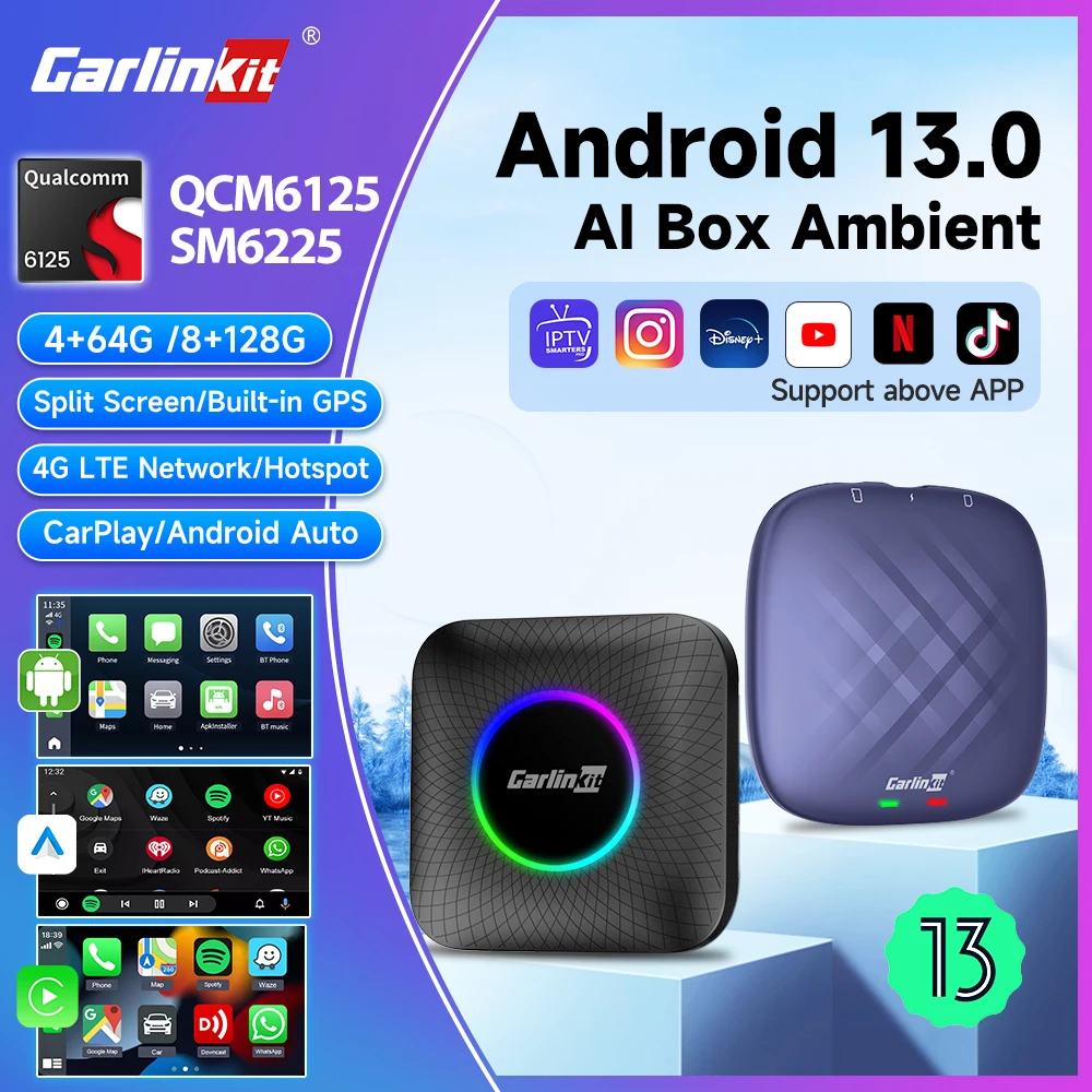 Carlinkit Ai Box Android 13 Led Wireless Android Auto & CarPlay Smart Tv Box - Image 1
