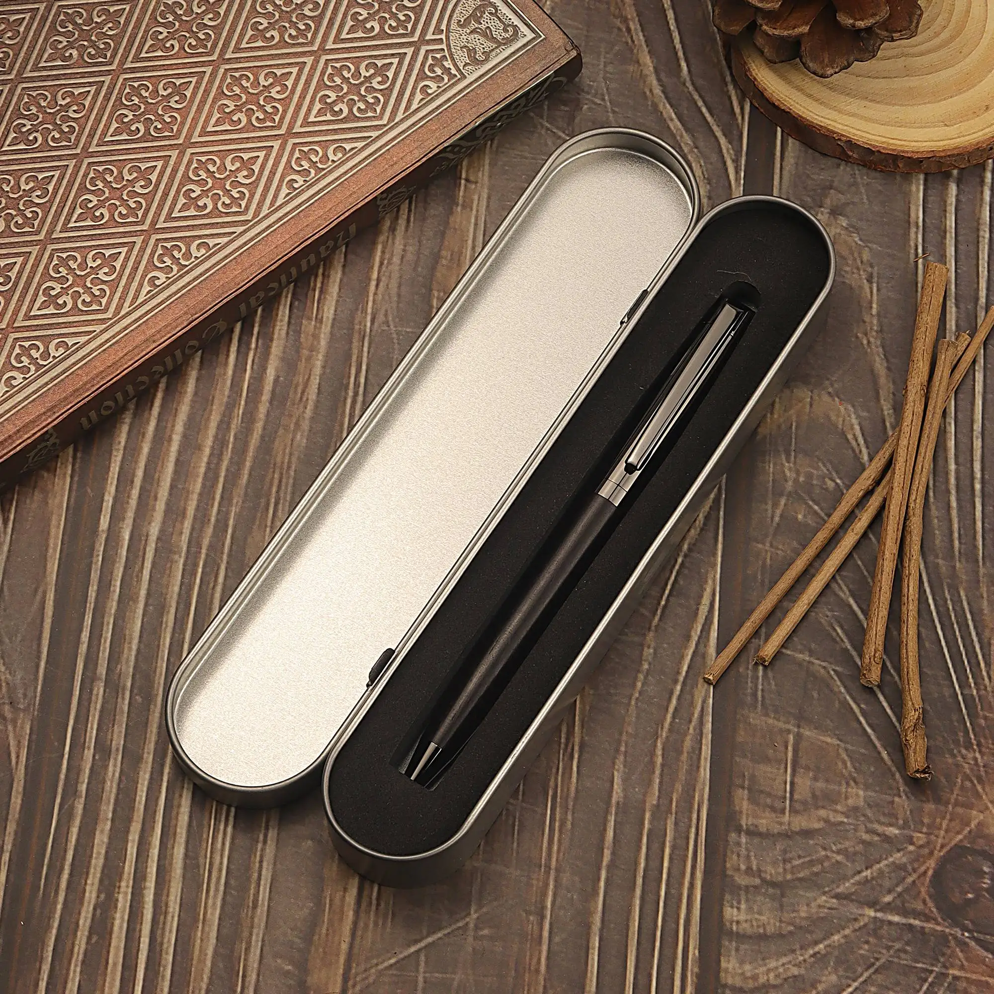 High-grade Ballpoint Pen with Metal & Wood Spliced Barrel - Image 4
