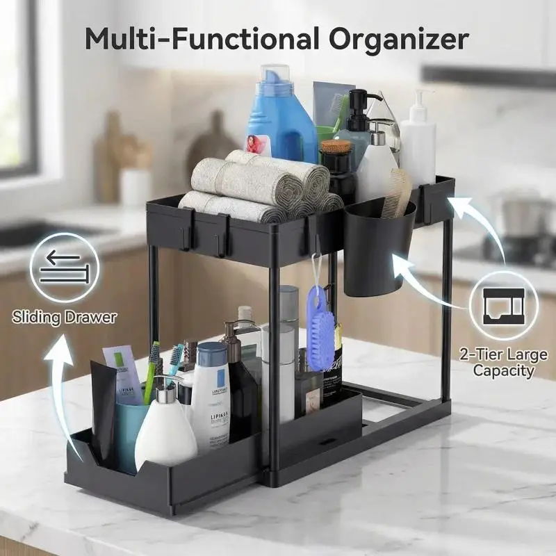 2 Tier Sliding Under Sink Organizer - Image 3