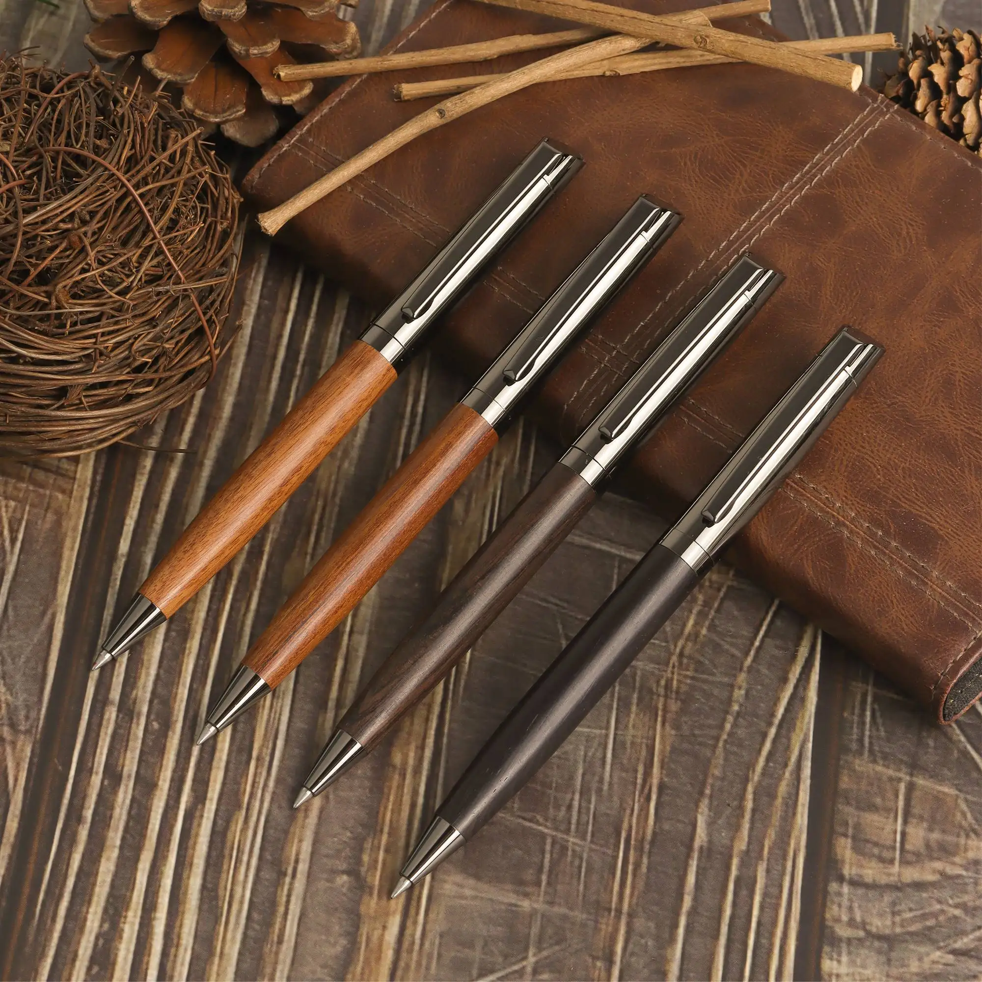 High-grade Ballpoint Pen with Metal & Wood Spliced Barrel - Image 5