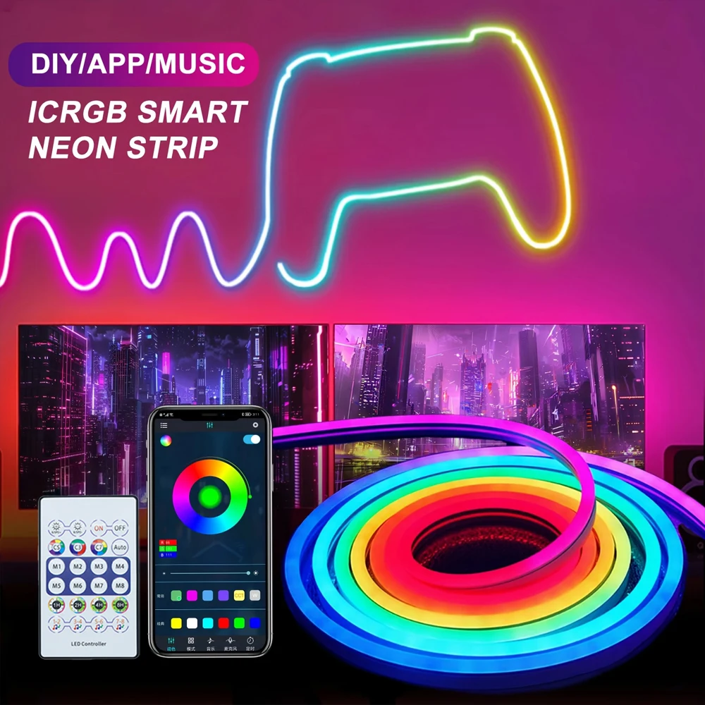 5V USB RGBIC Neon LED Strip Lights with Bluetooth - Image 1