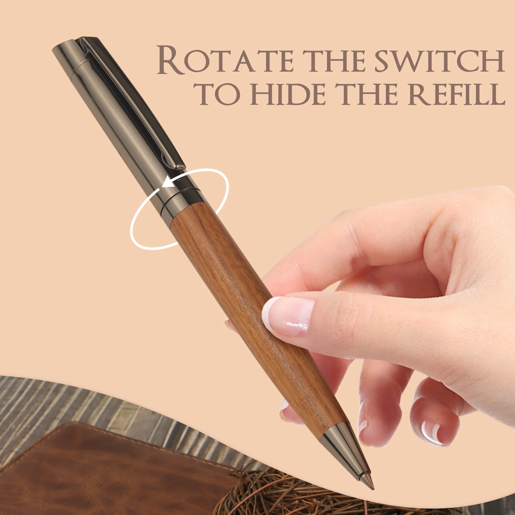 High-grade Ballpoint Pen with Metal & Wood Spliced Barrel - Image 3