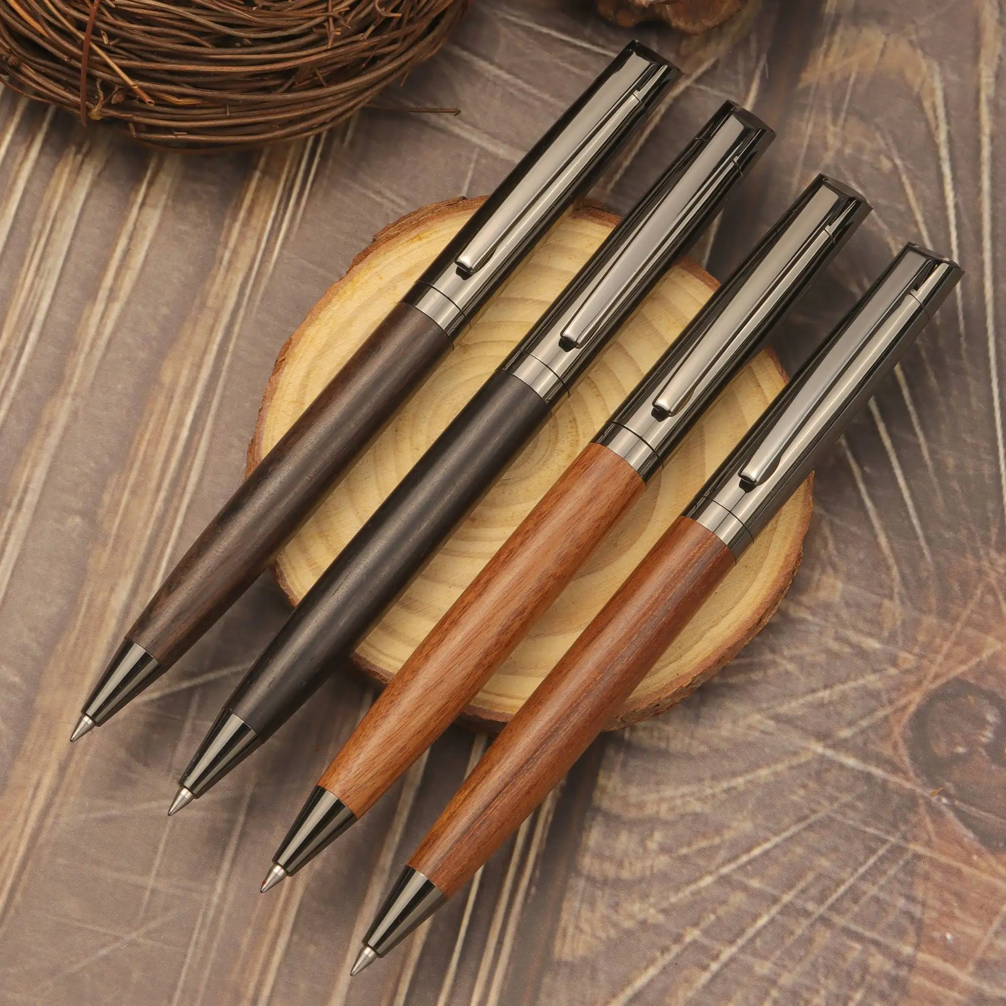 High-grade Ballpoint Pen with Metal & Wood Spliced Barrel - Image 6
